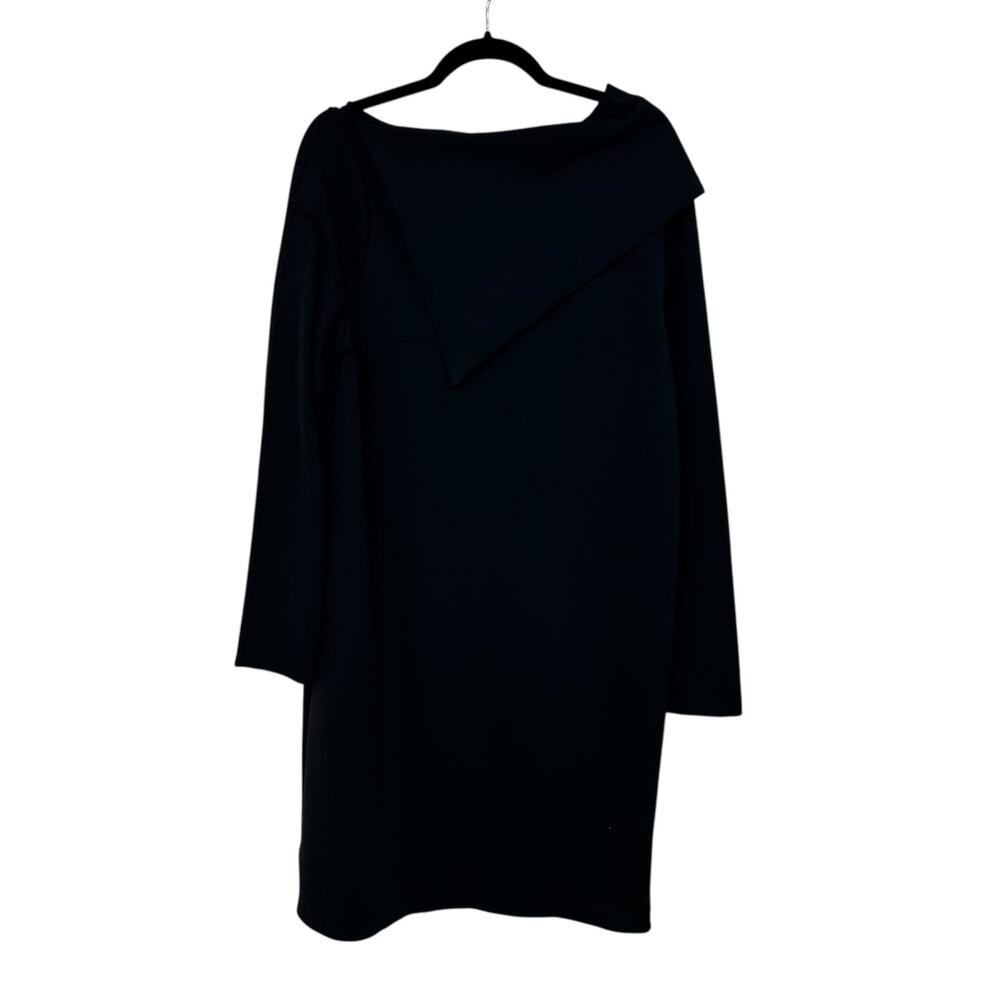 NWT Gloria Coelho Dark Navy Draped Foldover Long Sleeve Shift Dress Womens XL?